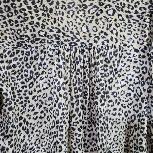 Zara Leopard Print Chiffon Puff Sleeve Button Up Blouse - Picture 13 of 14